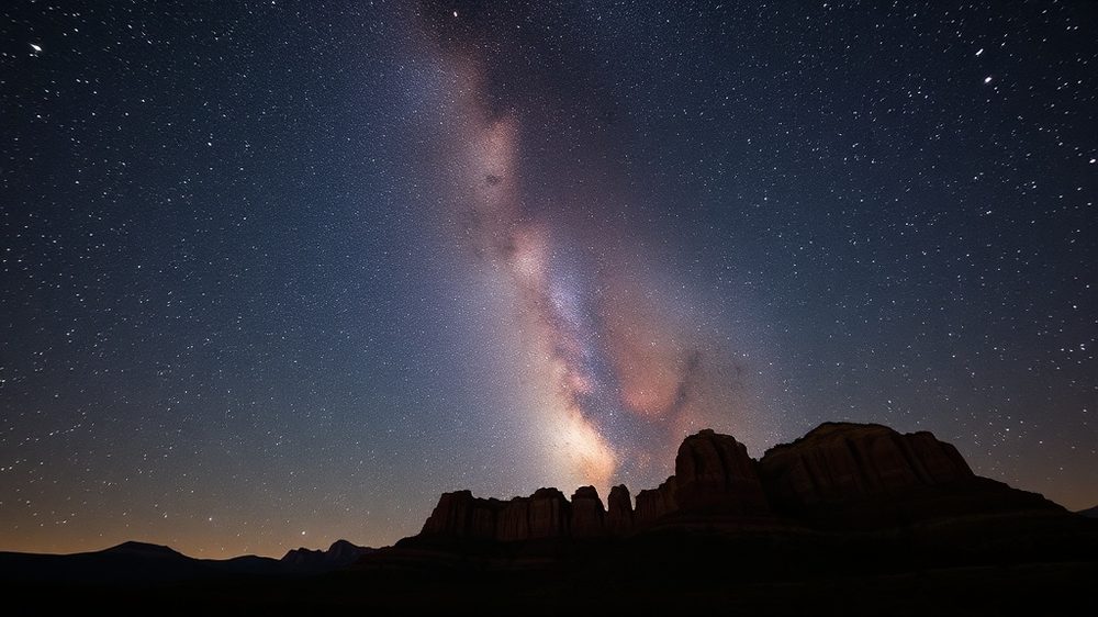 Milky Way over Sedona red rocks at night